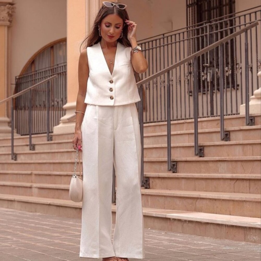 Zara 2 Piece Linen Blend Vest & Pants Set